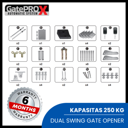 FOTO KELENGKAPAN GATE PRO X ELECTRIC SWING GATE DUAL OPENER 250 KG MESIN PAGAR AYUN MURAH